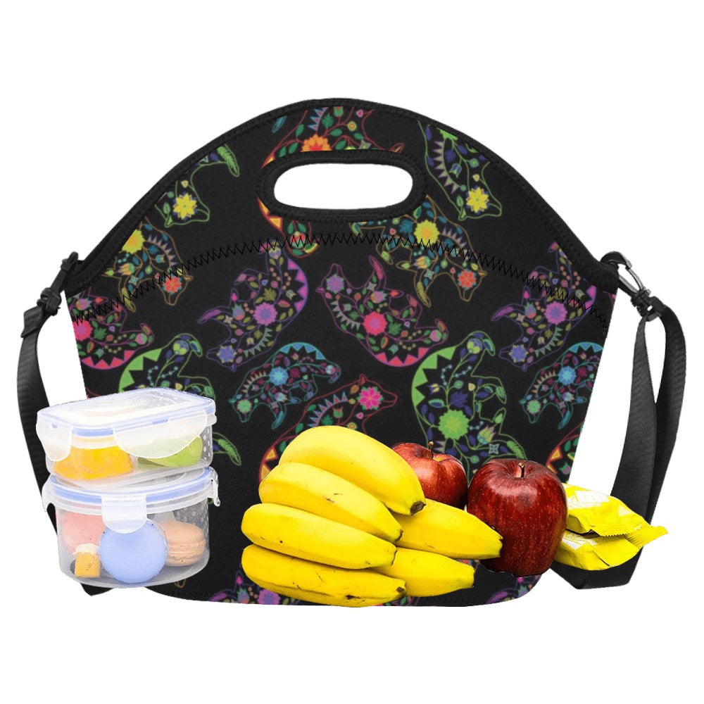 Neon Floral Bears Neoprene Lunch Bag/Large