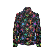 Load image into Gallery viewer, Neon Floral Turtles Women&#39;s Stand Collar Padded Jacket
