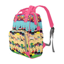 Load image into Gallery viewer, Horses and Buffalo Ledger Pink Multi-Function Diaper Backpack/Diaper Bag
