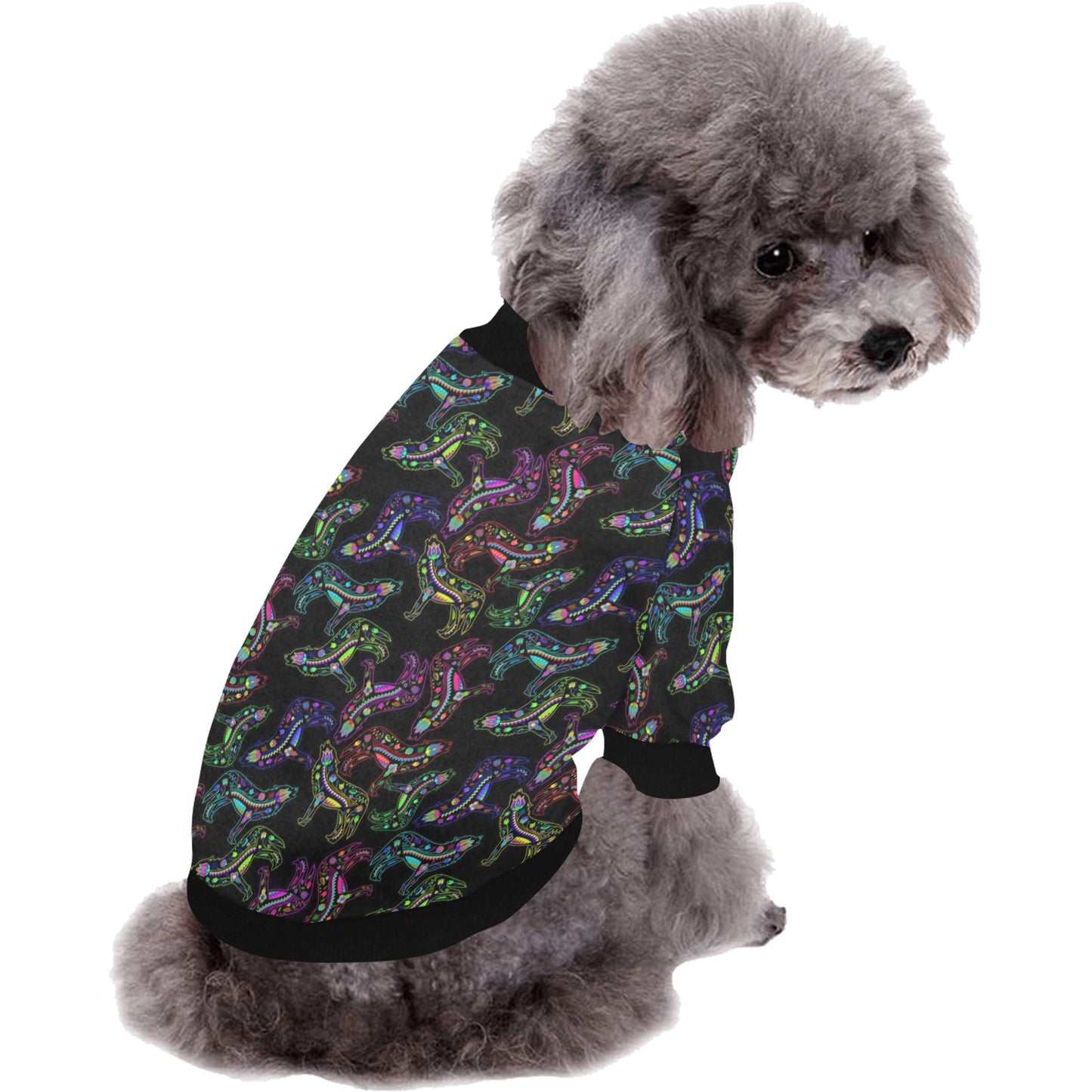 Neon Floral Wolves Pet Dog Round Neck Shirt