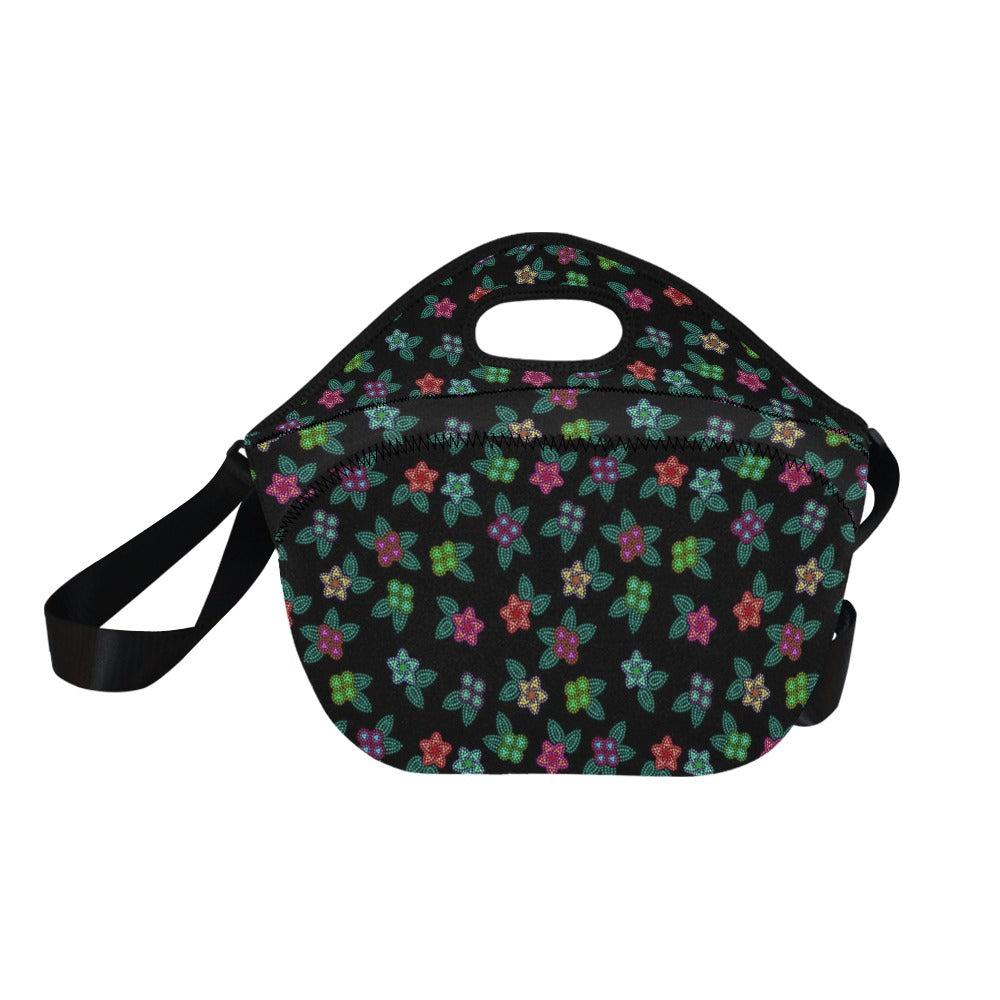 Berry Flowers Black Neoprene Lunch Bag