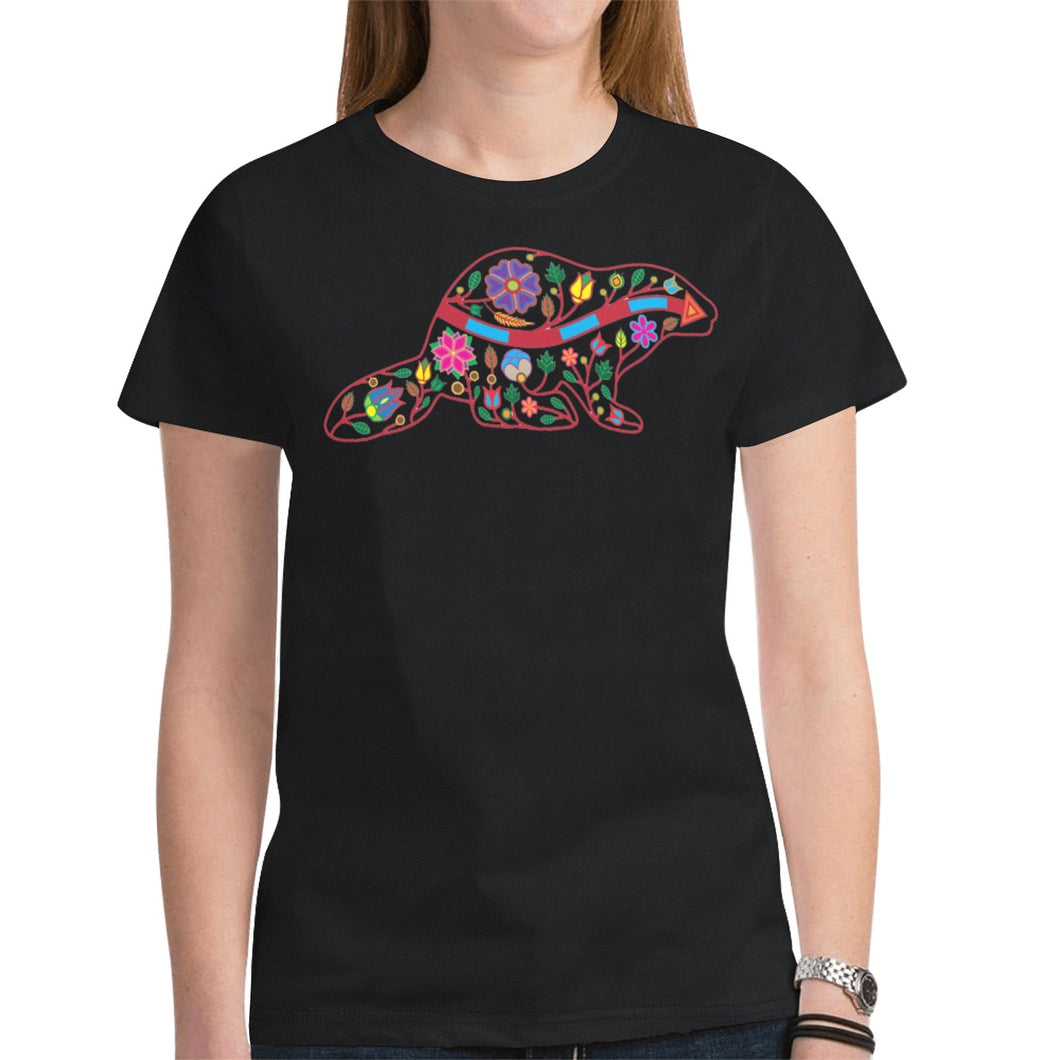 Floral Beaver Spirit Guide (Black) New T-shirt for Women