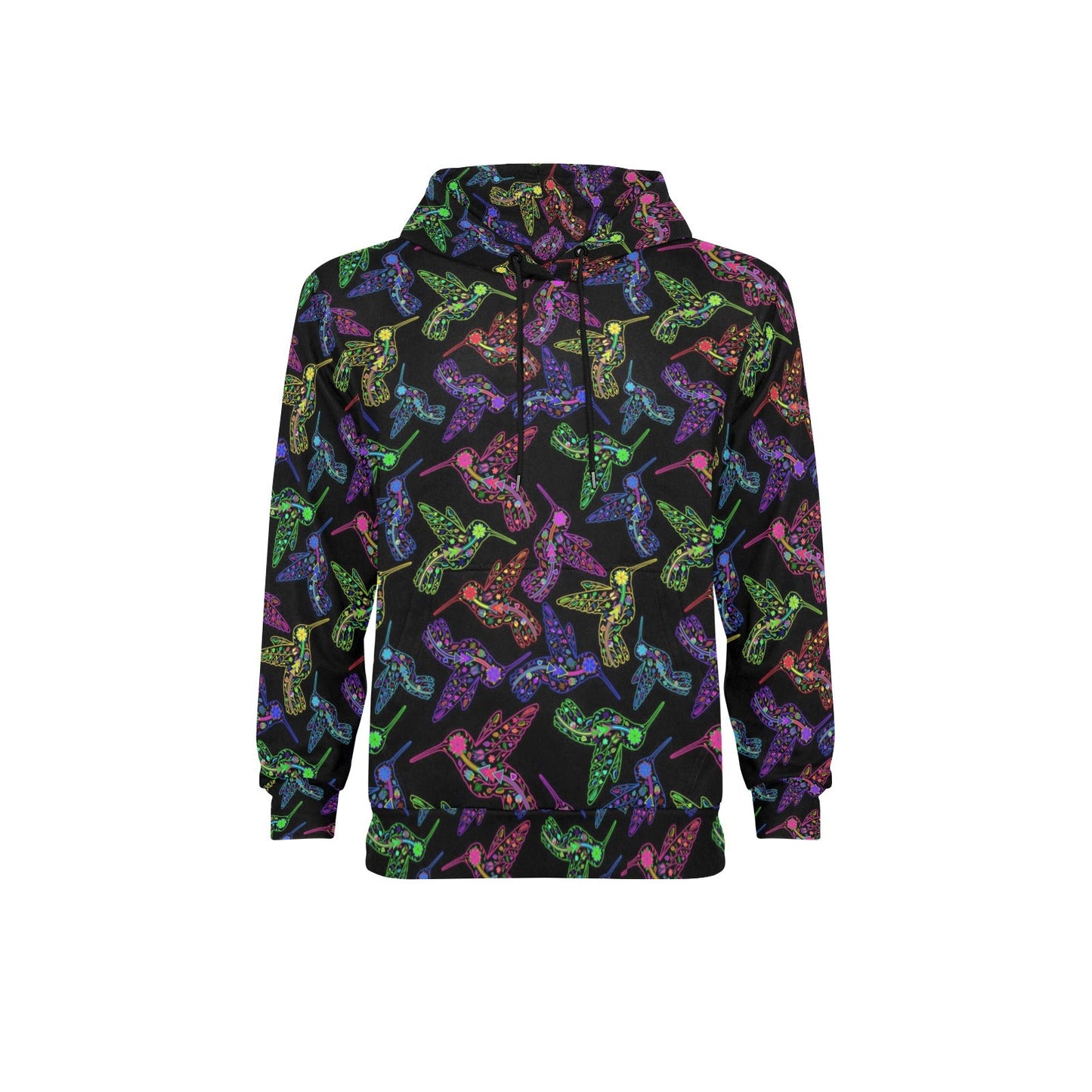 Neon Floral Hummingbirds Men's Long Sleeve Fleece Hoodie