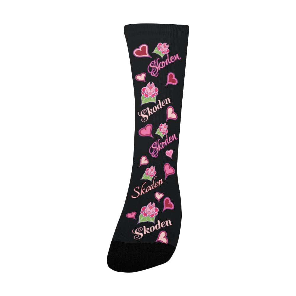 Ladies Skoden Floral Hearts Black Women's Custom Socks