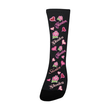 Load image into Gallery viewer, Ladies Skoden Floral Hearts Black Women&#39;s Custom Socks
