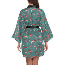 Load image into Gallery viewer, Red Swift Turquoise Long Sleeve Kimono Robe
