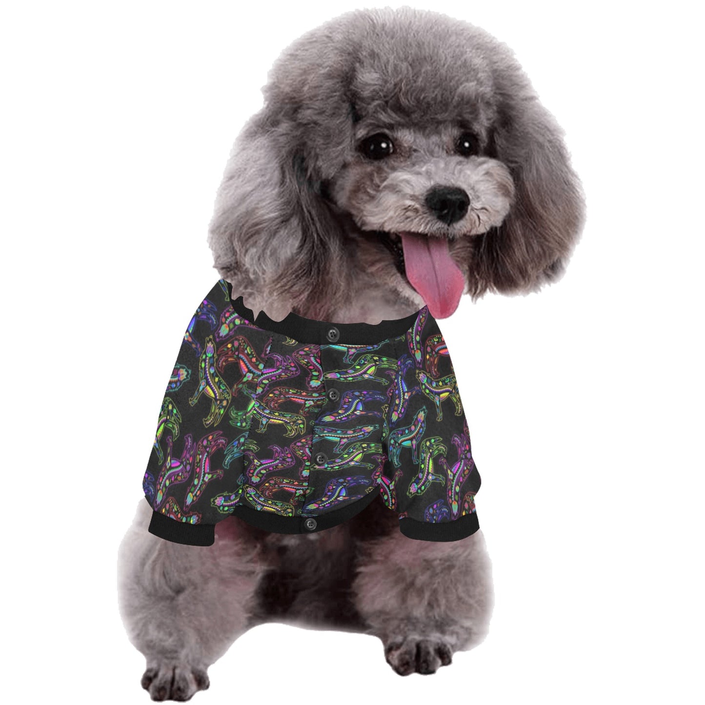 Neon Floral Wolves Pet Dog Round Neck Shirt