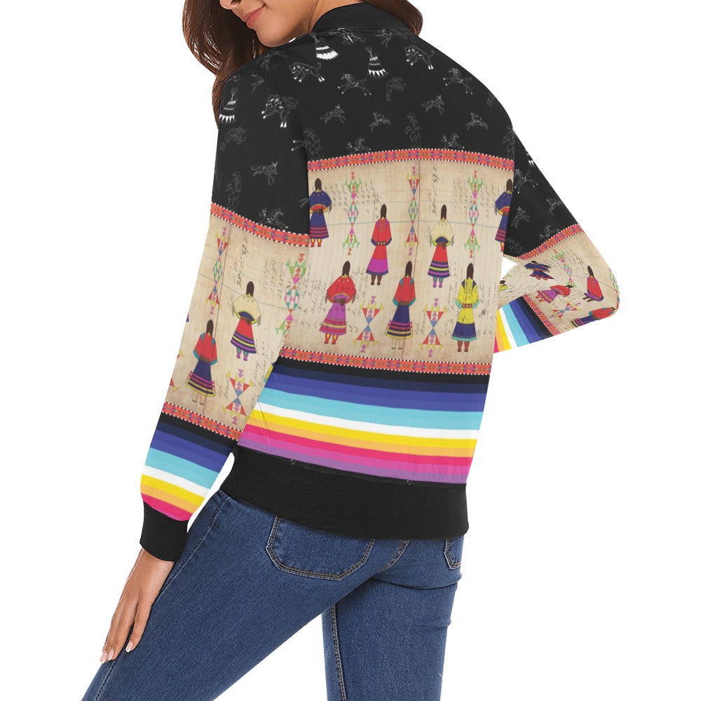 Ledger Round Dance Midnight Bomber Jacket for Women