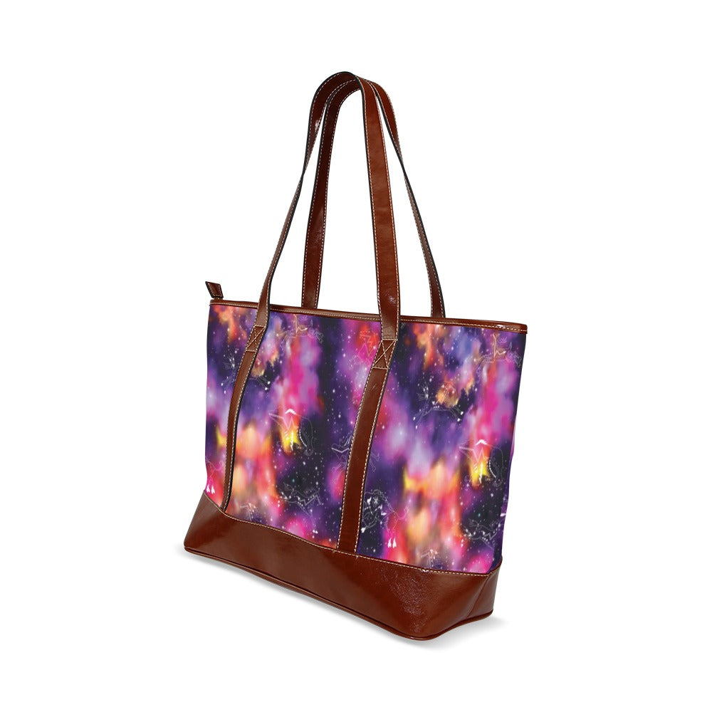 Animal Ancestors 9 Cosmic Swirl Purple and Red Tote Handbag