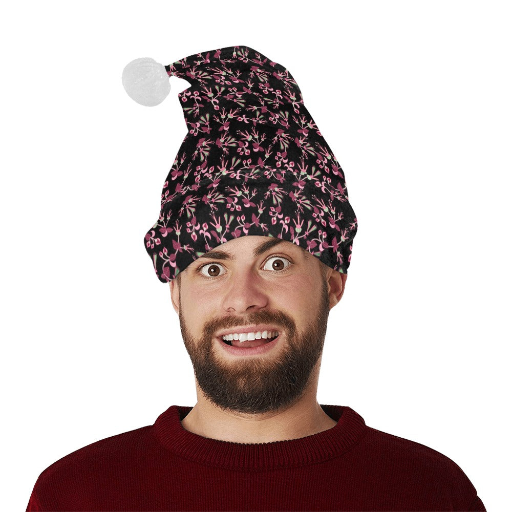 Floral Green Black Santa Hat