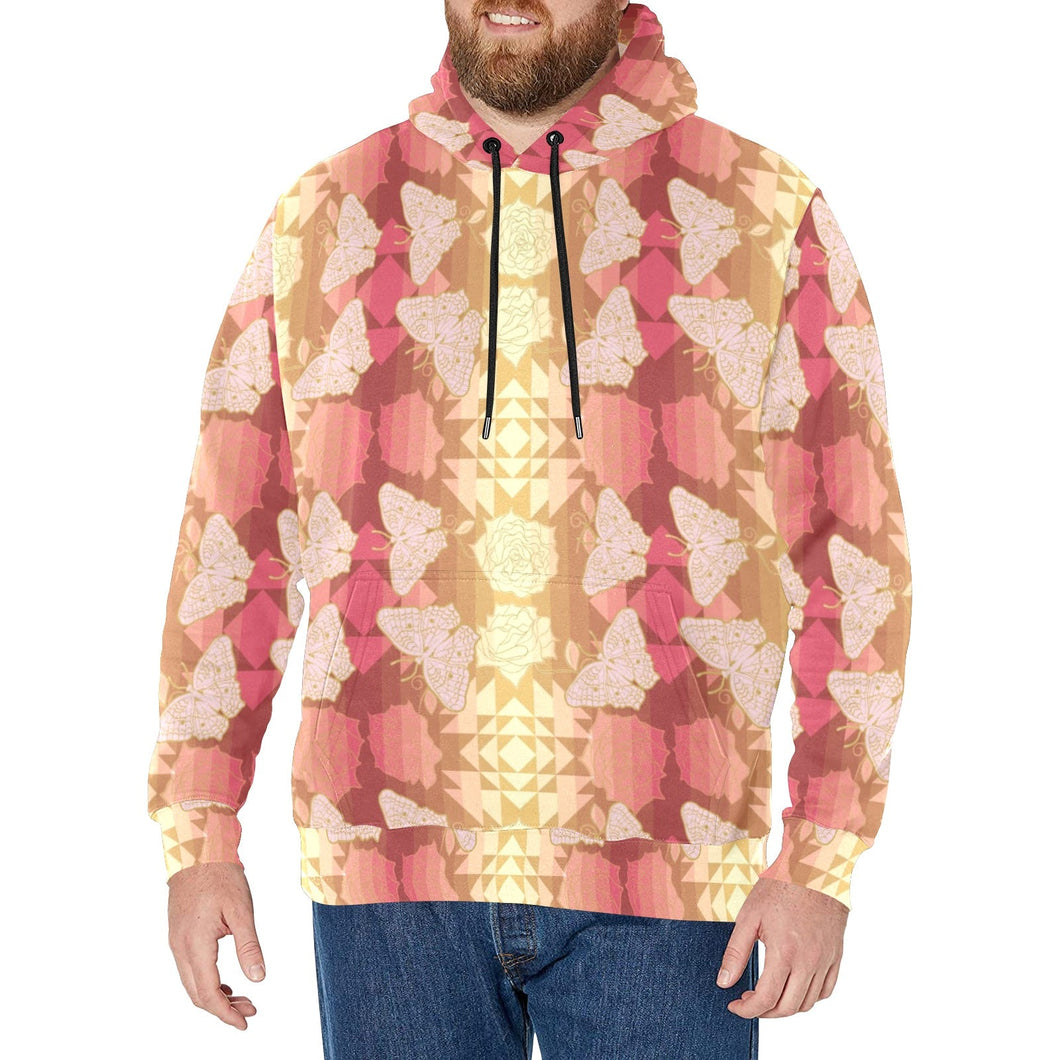 Butterfly and Roses on Geometric Men's Long Sleeve Fleece Hoodie