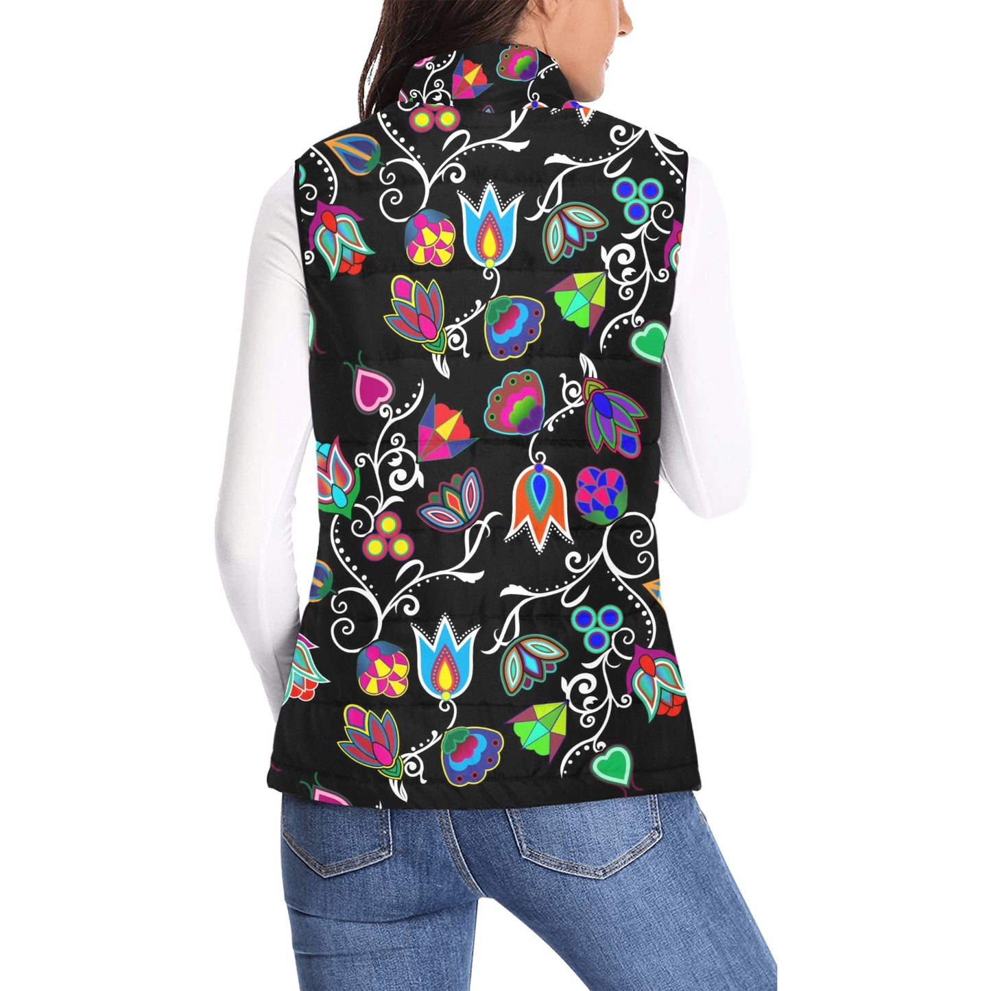 Indigenous Paisley Black Women's Padded Vest Jacket