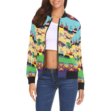 Load image into Gallery viewer, Horses and Buffalo Ledger Blue Bomber Jacket for Women
