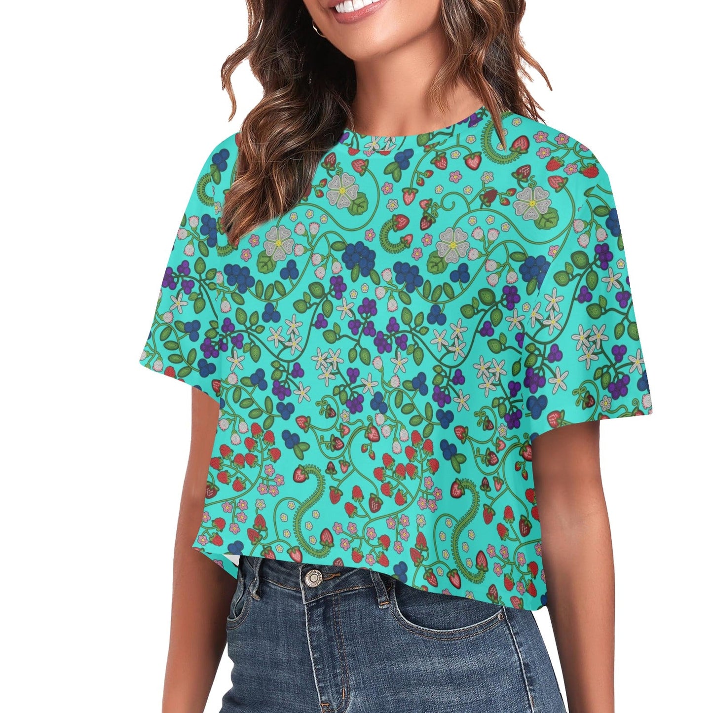 Grandmother Stories Turquoise Crop Top