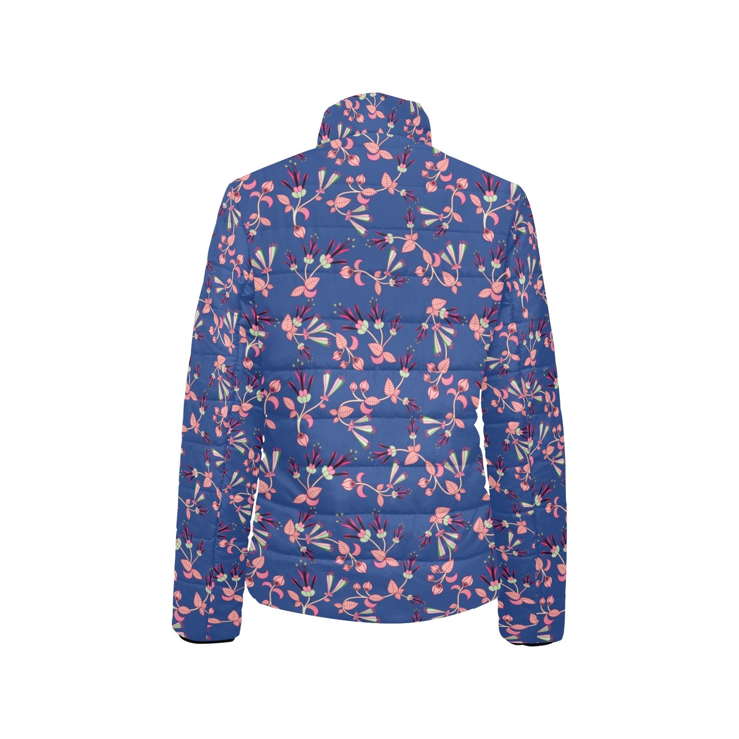 Swift Floral Peach Blue Women's Stand Collar Padded Jacket