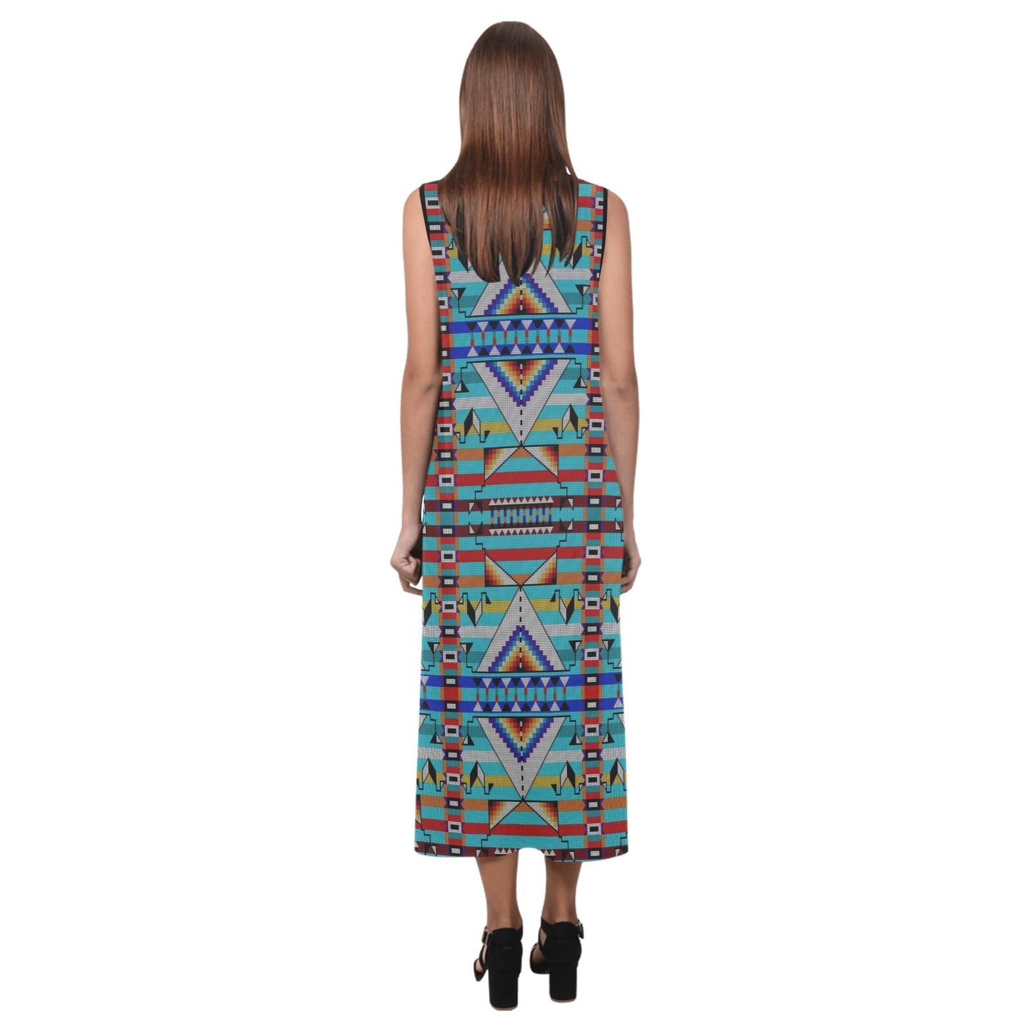 Medicine Blessing Turquoise Phaedra Sleeveless Open Fork Long Dress