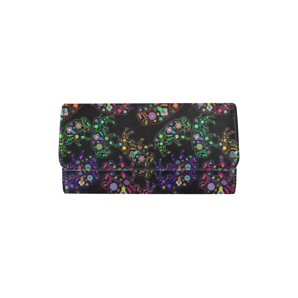 Neon Floral Buffalos Women's Trifold Wallet