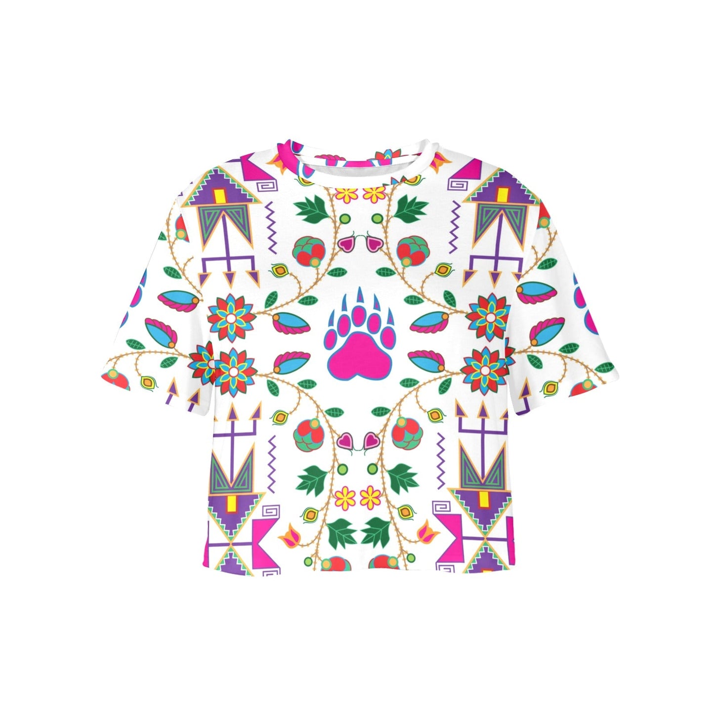 Geometric Floral Fall White Crop Top