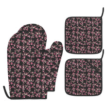 Load image into Gallery viewer, Floral Green Black Oven Mitt &amp; Pot Holder
