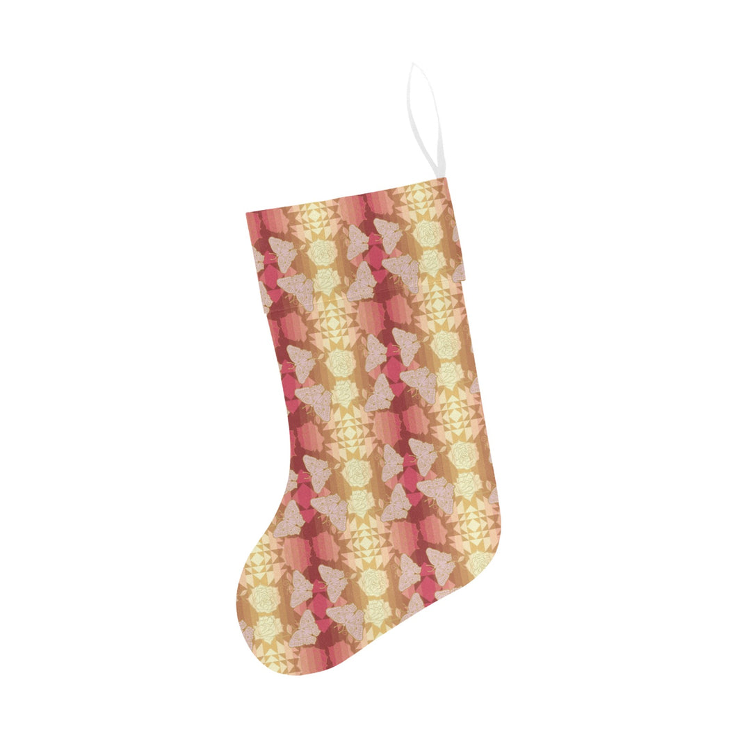 Butterfly and Roses on Geometric Christmas Stocking