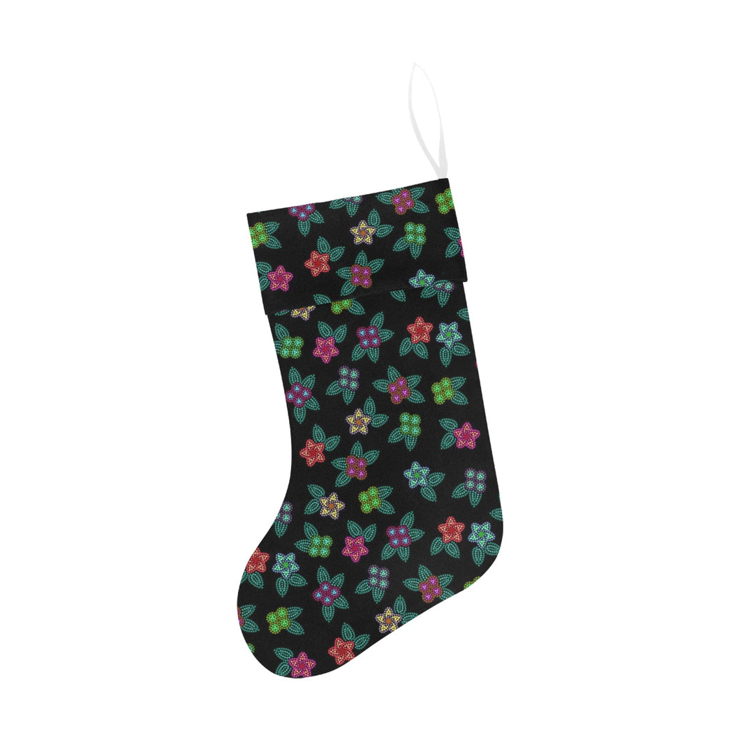 Berry Flowers Black Christmas Stocking