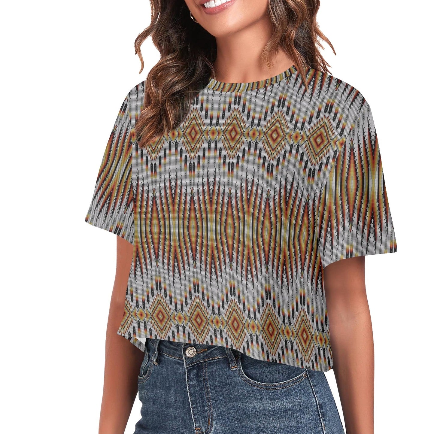 Fire Feather White Crop Top