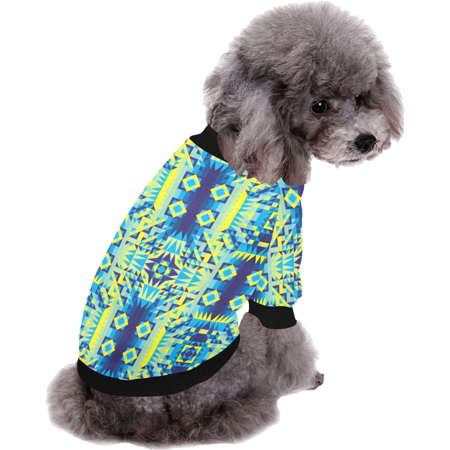 Kaleidoscope Jaune Bleu Pet Dog Round Neck Shirt