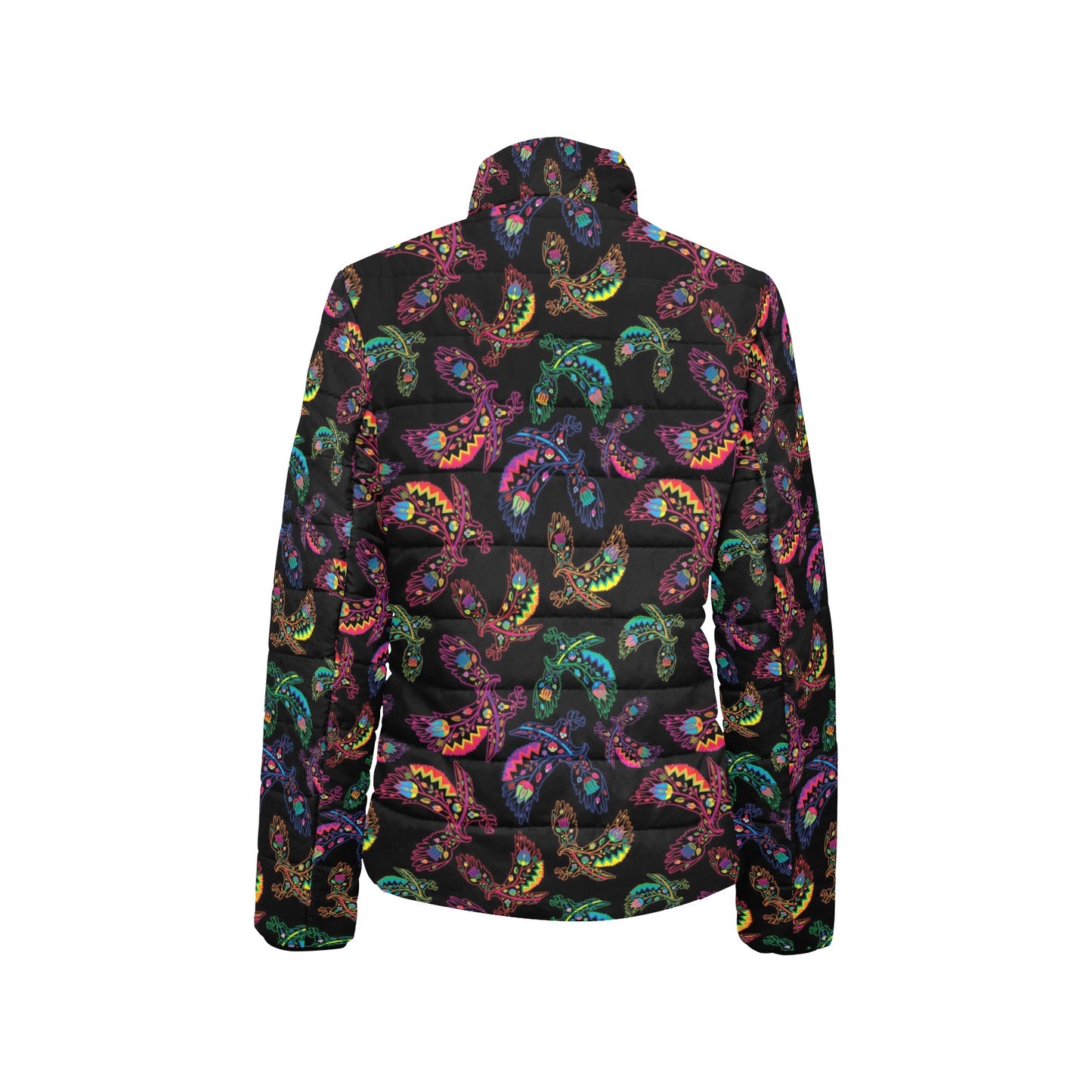 Neon Floral Eagles Women's Stand Collar Padded Jacket