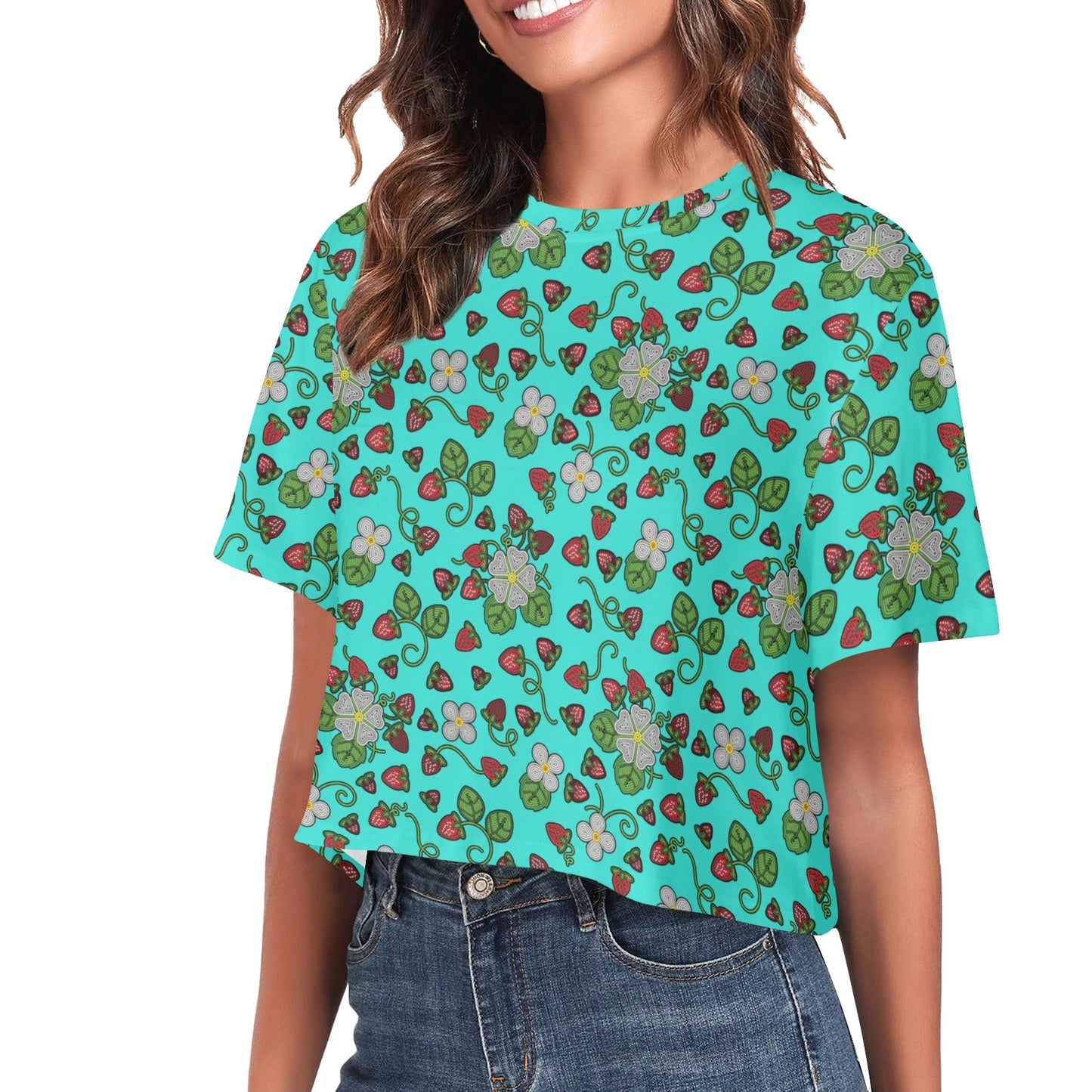 Strawberry Dreams Turquoise Crop Top