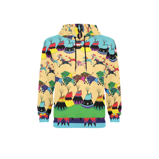 Horses and Buffalo Ledger Turquoise Fleece Hoodie
