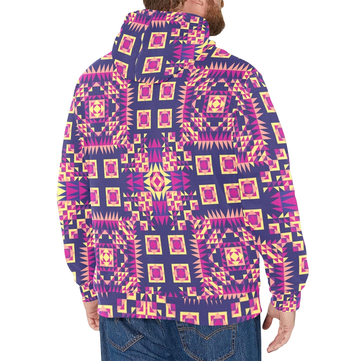 Kaleidoscope Bleu Men's Long Sleeve Fleece Hoodie