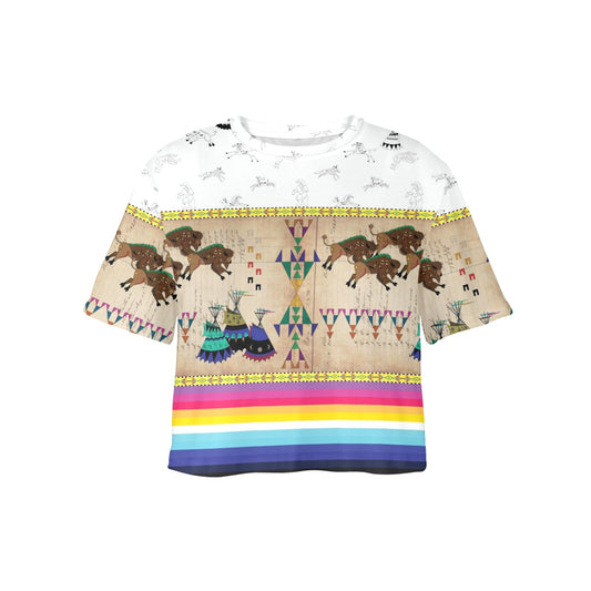 Buffalos Running White Clay Crop Top