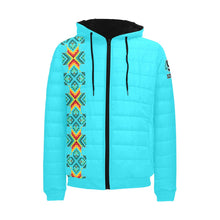 Load image into Gallery viewer, Turquoise Blanket Strip Men&#39;s Padded Hooded Jacket
