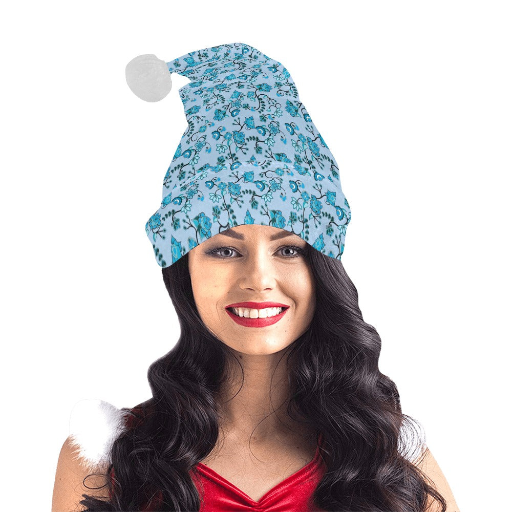 Blue Floral Amour Santa Hat