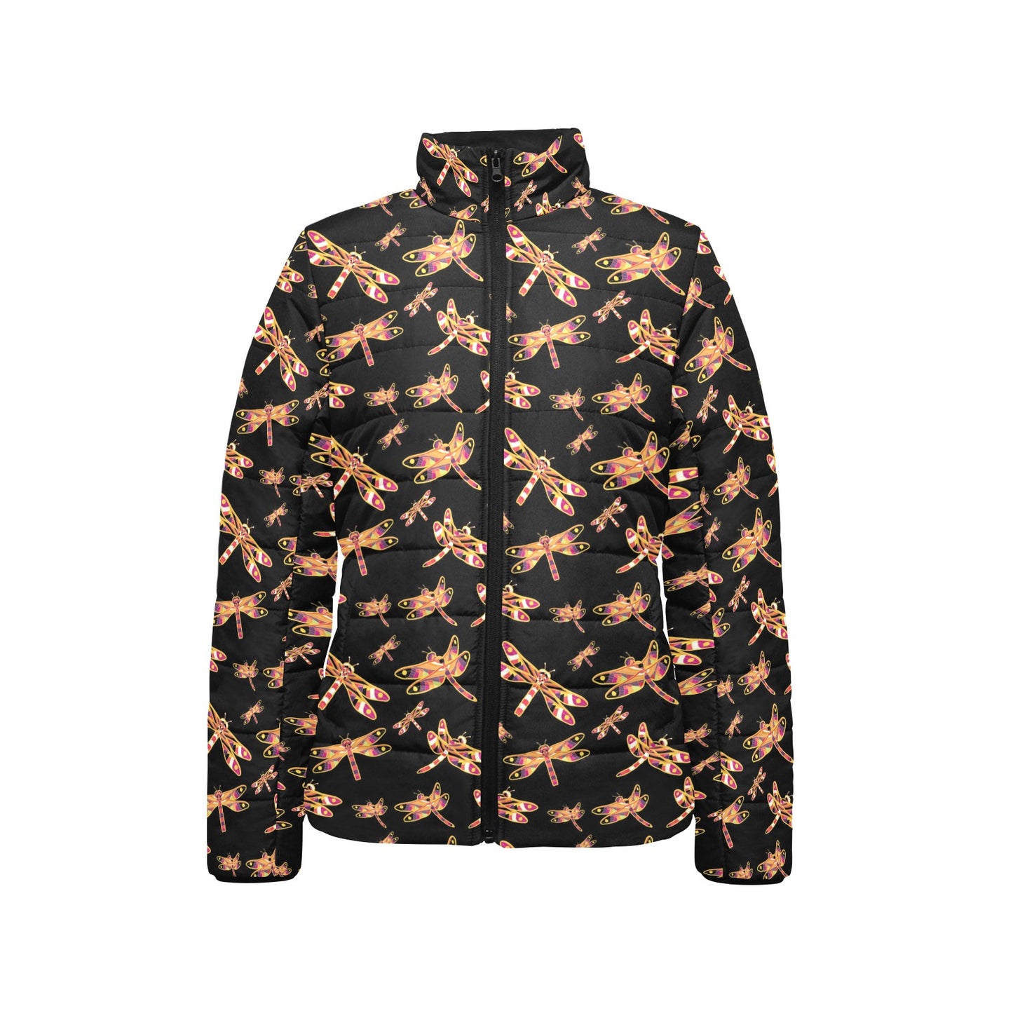 Gathering Yellow Black Women's Stand Collar Padded Jacket