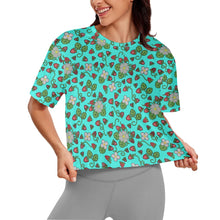 Load image into Gallery viewer, Strawberry Dreams Turquoise Crop Top
