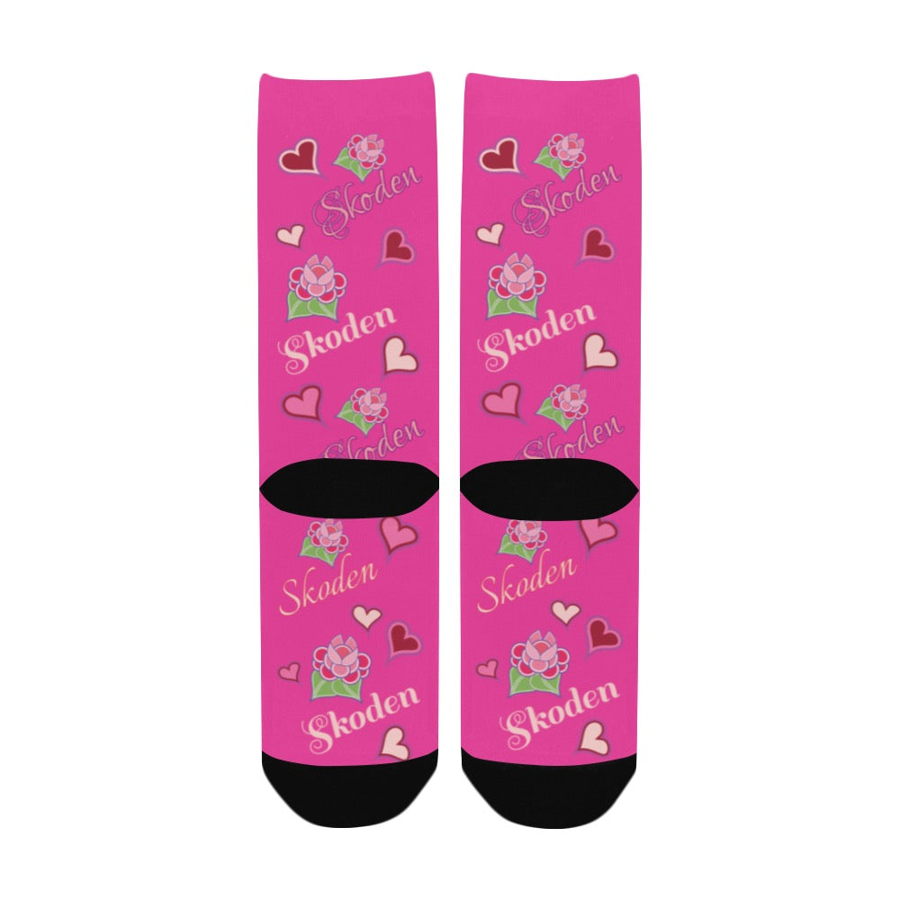 Ladies Skoden Floral Hearts Dark Pink Women's Custom Socks