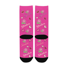 Load image into Gallery viewer, Ladies Skoden Floral Hearts Dark Pink Women&#39;s Custom Socks
