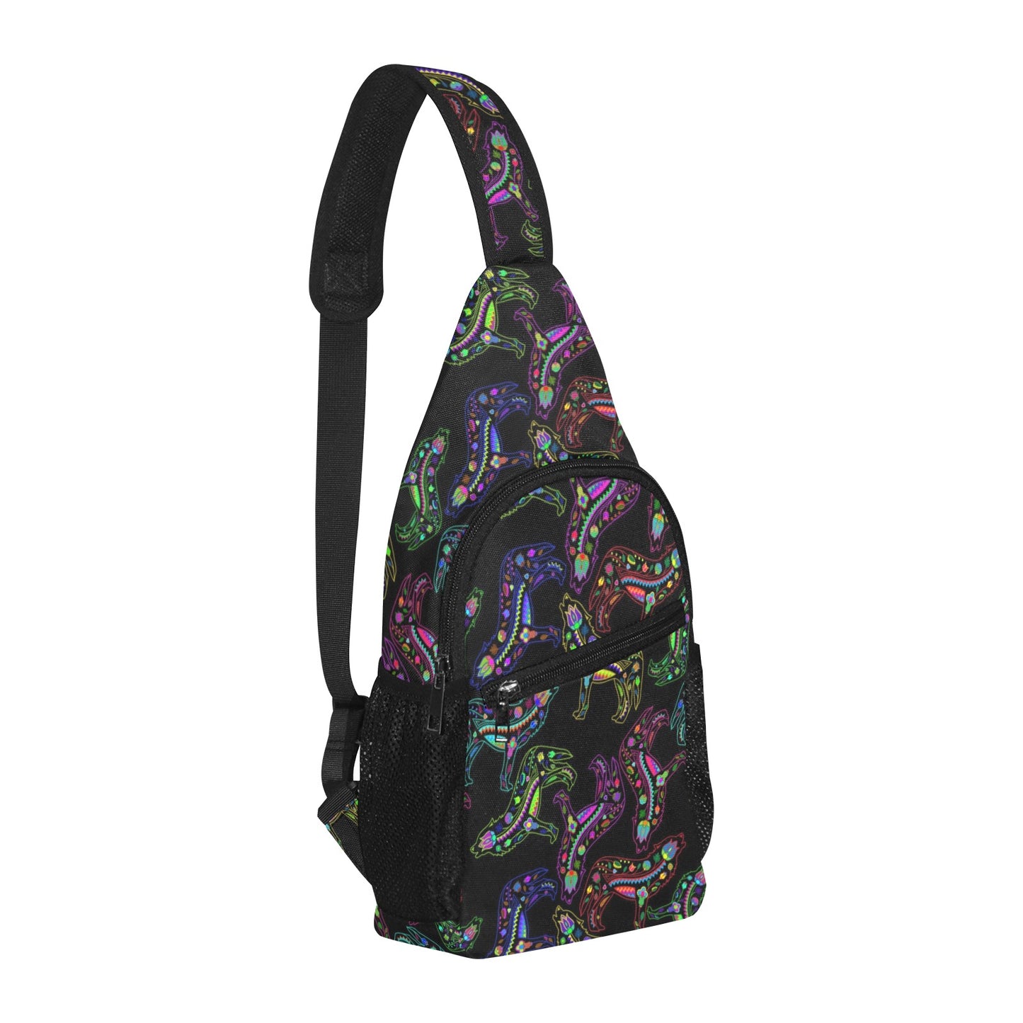 Neon Floral Wolves Chest Bag