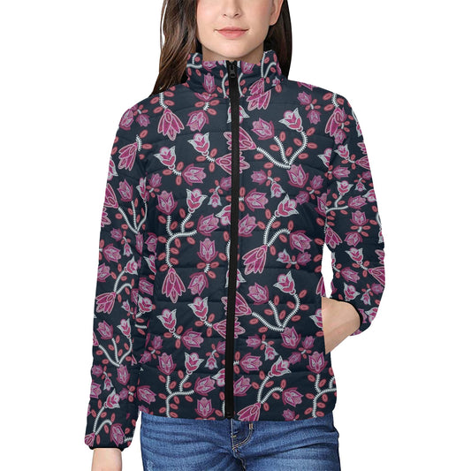 Beaded Pink Women's Stand Collar Padded Jacket