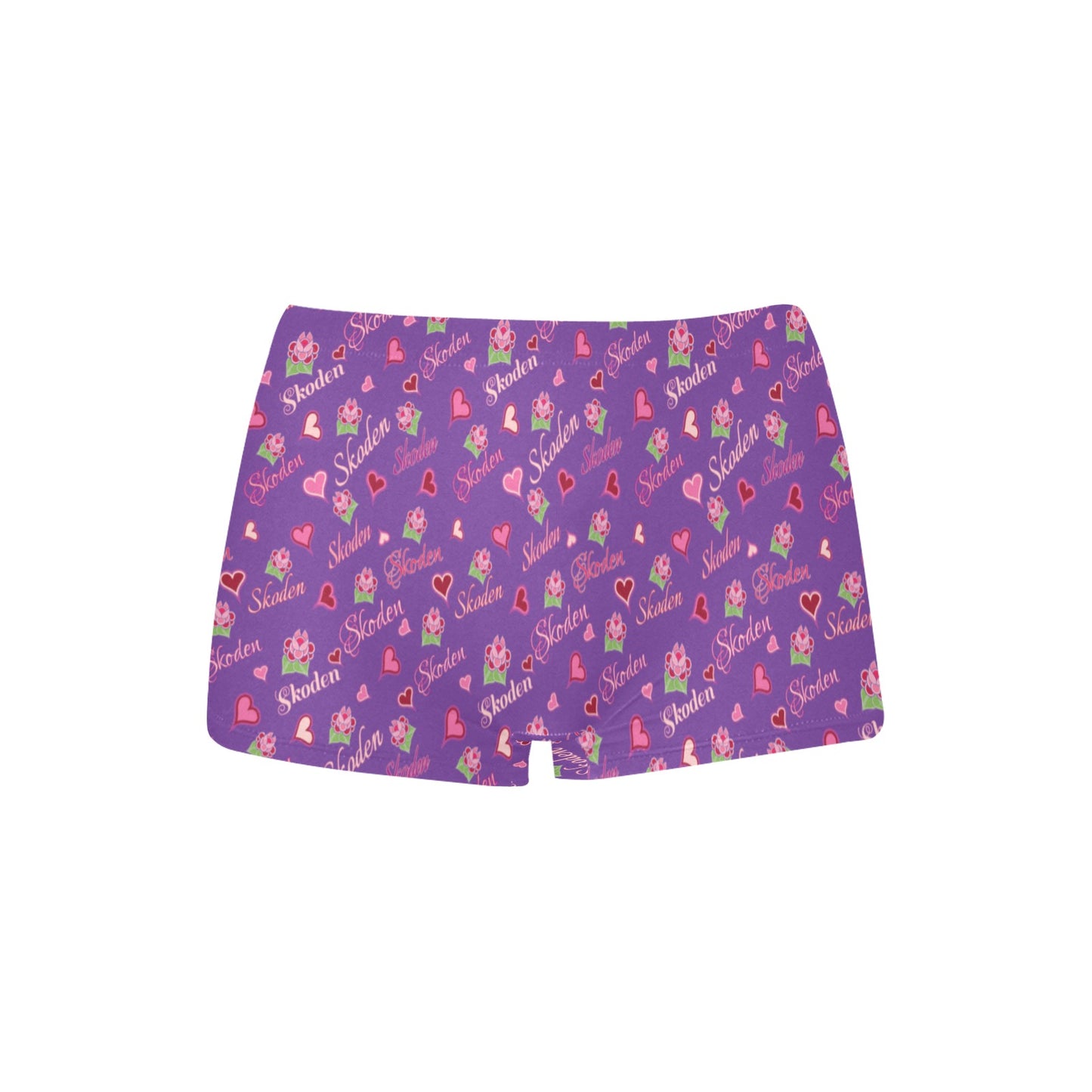 Ladies Skoden Floral Hearts Undergarment Purple Women's Boyshort Panties (Model L31)