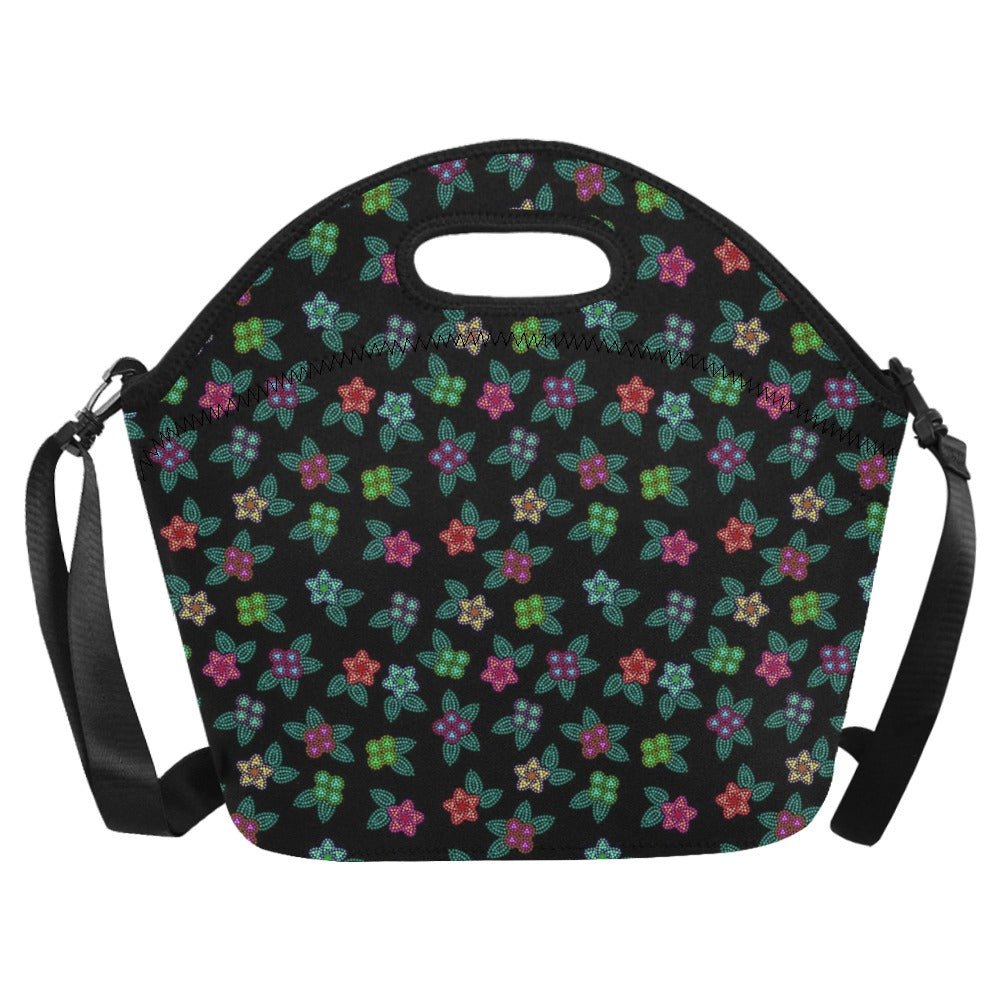 Berry Flowers Black Neoprene Lunch Bag