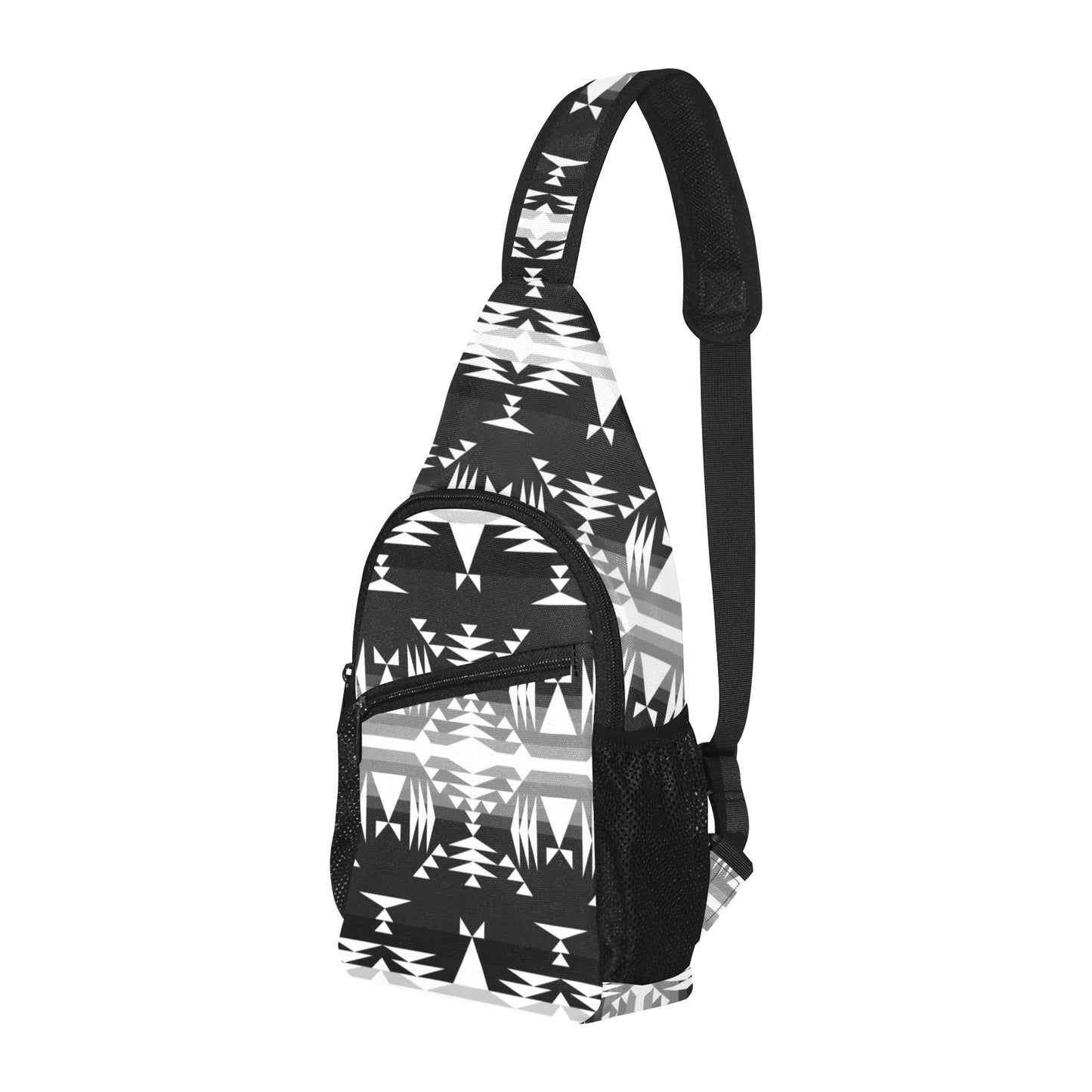 Between the Mountains Black and White Chest Bag