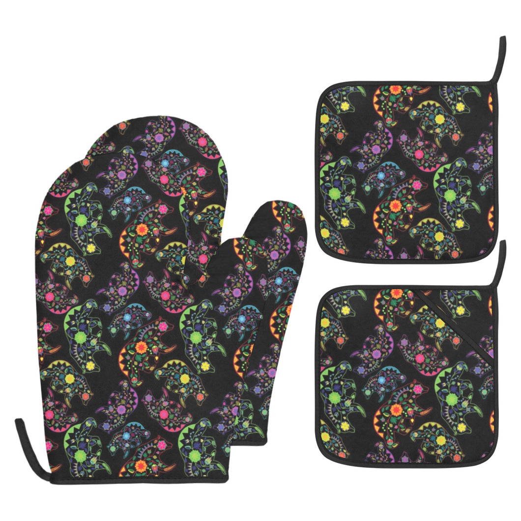 Neon Floral Bears Oven Mitt & Pot Holder