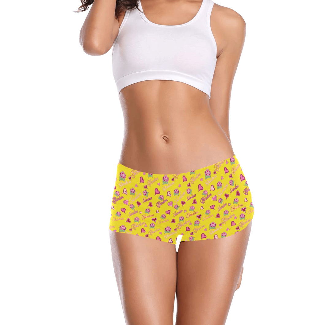 Ladies Skoden Floral Hearts Undergarment Yellow Women's Boyshort Panties (Model L31)