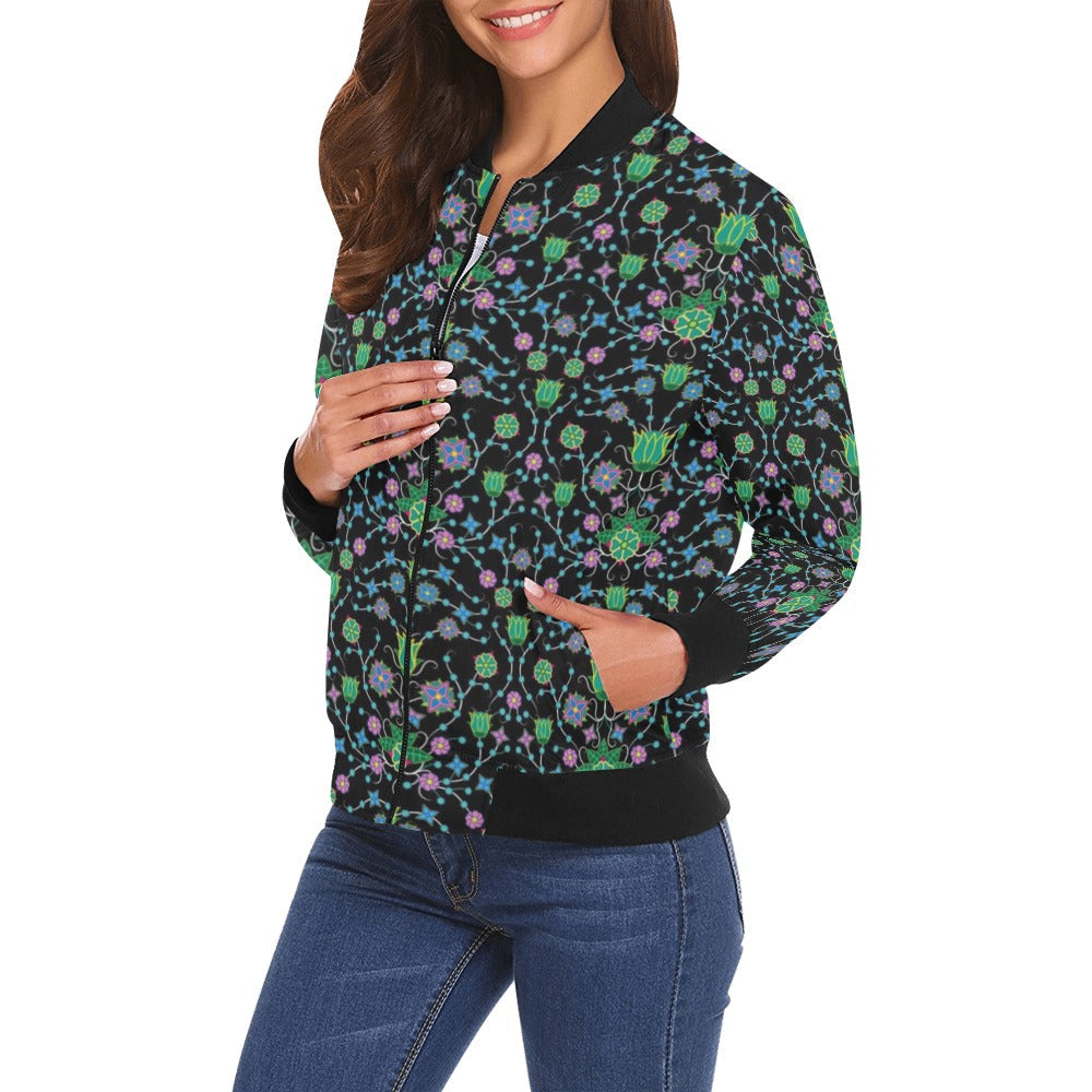 Floral Damask Garden Bomber Jacket for Women