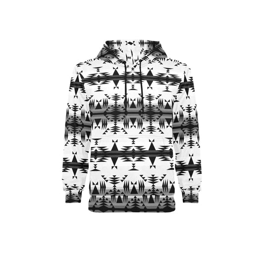Between the Mountains White and Black Fleece Hoodie