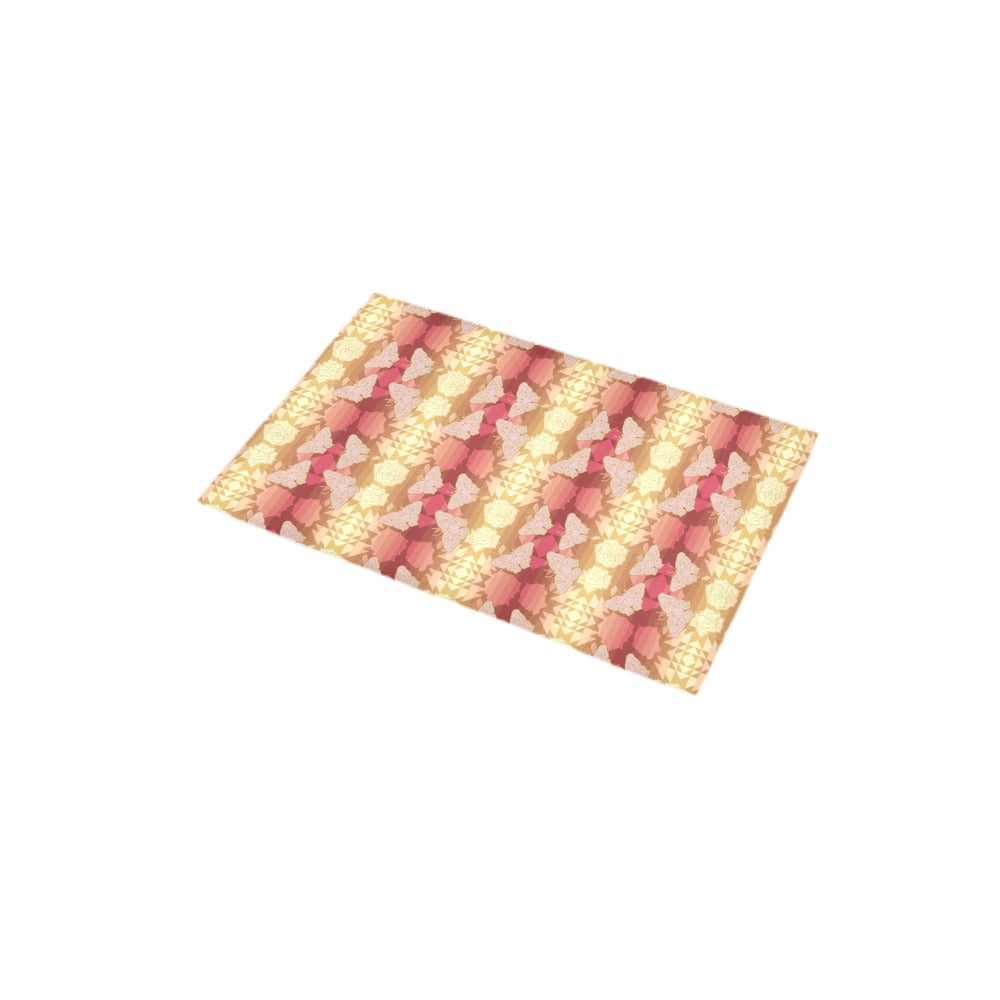 Butterfly and Roses on Geometric Bath Rug 16''x 28''