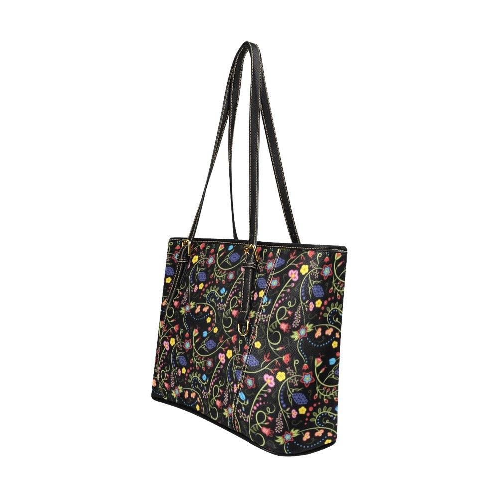 Fresh Fleur Midnight Leather Tote Bag