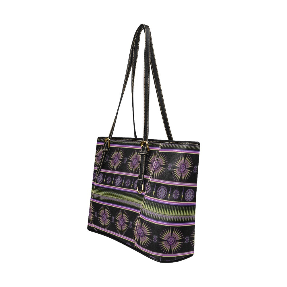Evening Feather Wheel Leather Tote Bag